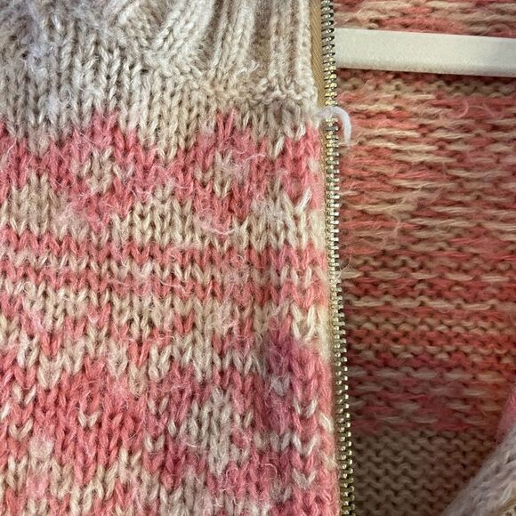 Free People Fair Isle Nordic Alpine Wool Blend Sweater Tan/Pink | SZ M - Picture 6 of 13